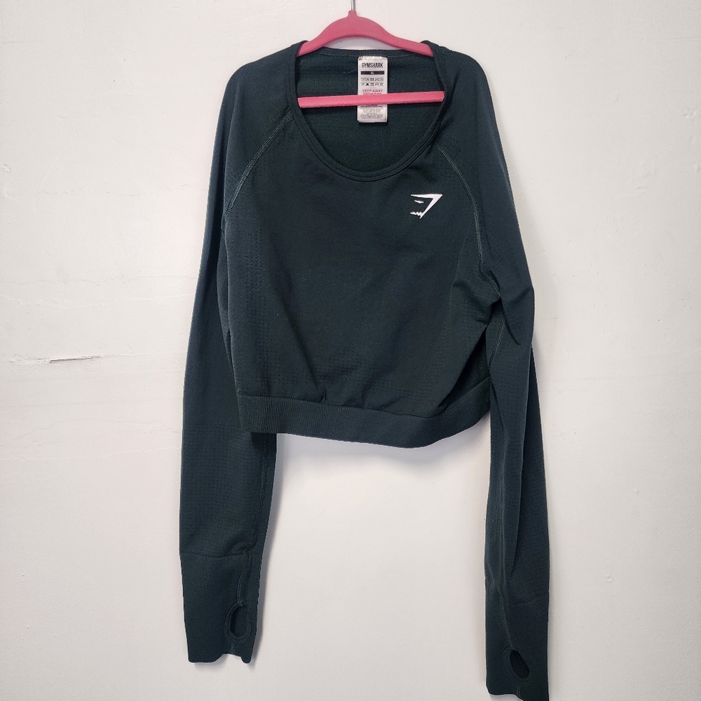 Gymshark Crop Top Seamless Size XL Green Womens Long Sleeve Thumb